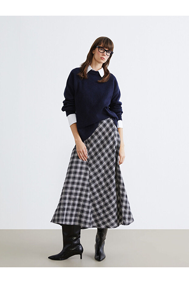 Alita City Lcw Vision Black Plaid Long Women's Skirt with a Difference
