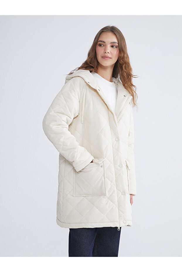 Kapüşonlu Kapitone Oversize Kadın Şişme Mont - 1