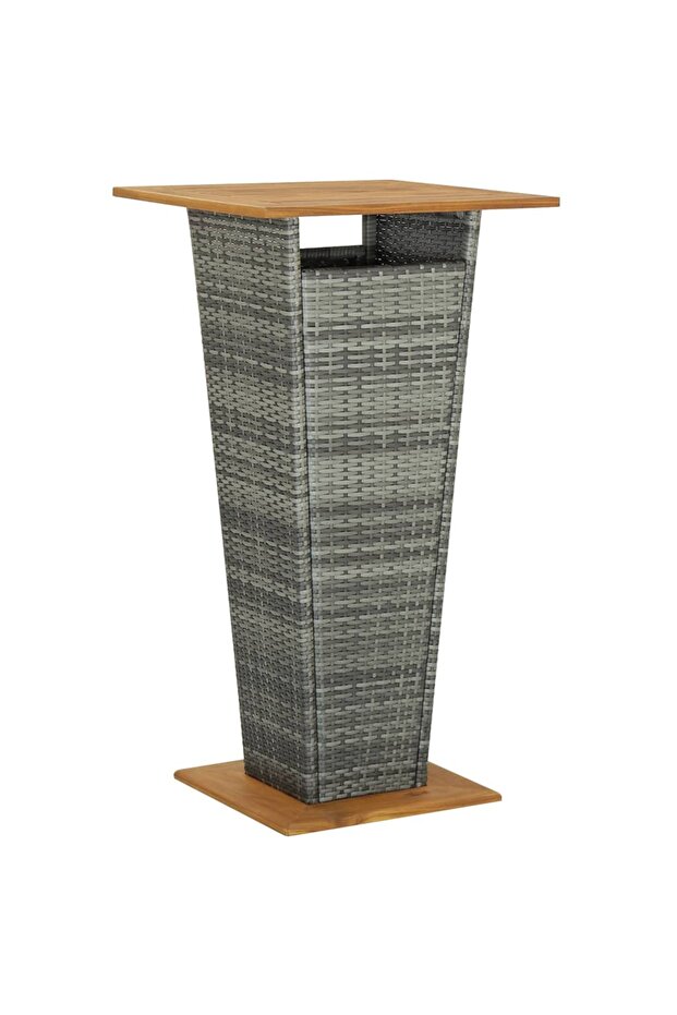 Bar Table Grey 60x60x110 cm Poly Rattan and Solid Acacia Wood