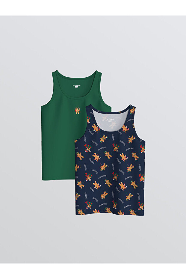 Crew Neck Christmas Themed Boys' Undershirt