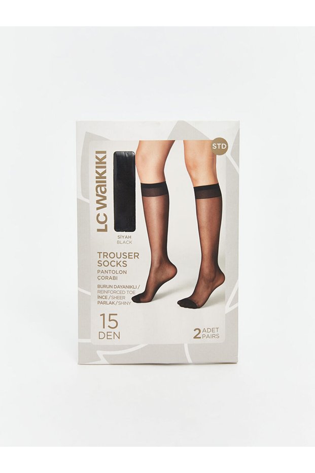 Black 15 Denier Shiny Women's Knee High Socks, Pack of 2