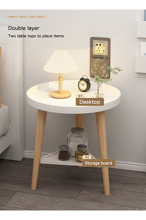 Double-layer Coffee Table Simple Modern Round Service End Table Storage Small Bedside Sofa Table - 5