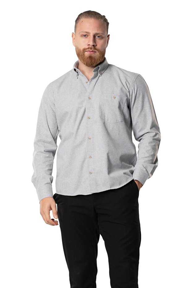 Long Sleeve Lumberjack Men's Flannel Autumn and Winter Shirt Light Gray 4033