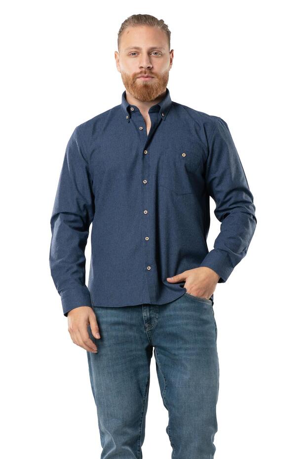 Long Sleeve Lumberjack Men's Flannel Autumn and Winter Shirt Navy Blue 4035