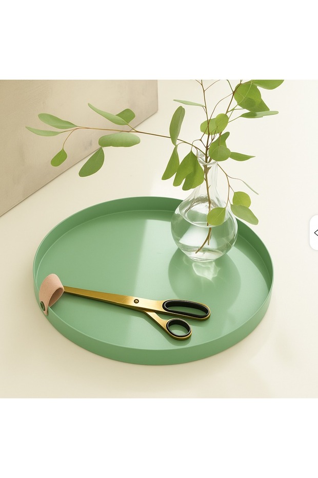 Decorative Presentation Tray 33 cm Round Tray with Metal Leather Handles
