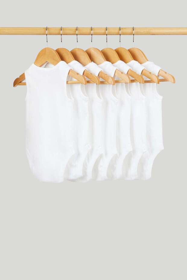 White Sleeveless Bodysuits - 7 Pack - 7