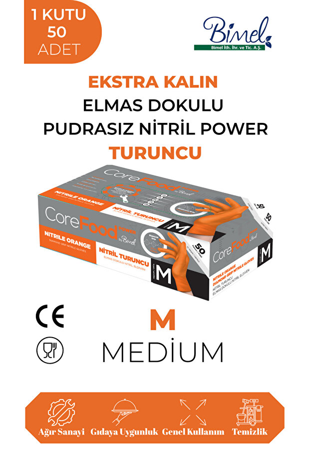 Nitrile Orange Power Powder-Free Examination Gloves m - 1 Pack of 50