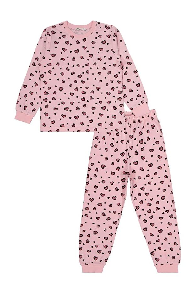 Girl's Leopard Pajama Set | Single Jersey Long Sleeve Crew Neck | School Nursery and Daily Use - Pink