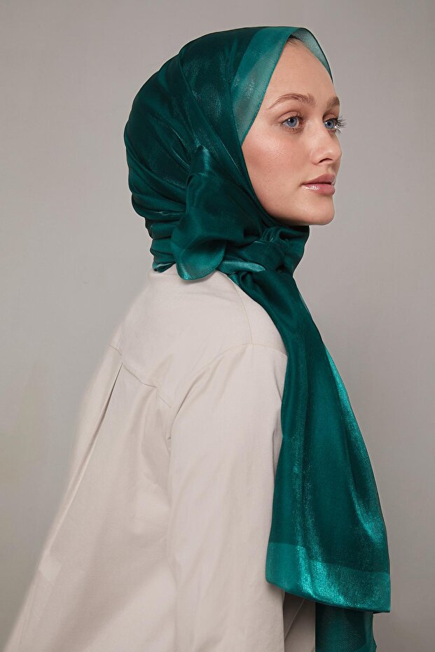 Emerald Green Stripe Pattern Amber Shawl - 3