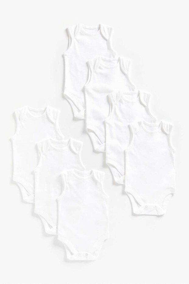 White Sleeveless Bodysuits - 7 Pack - 1