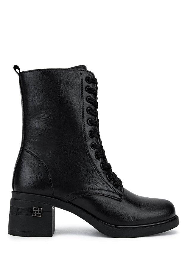 Women's Genuine Leather Black Leather Heeled Boots