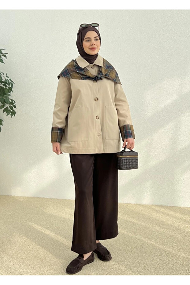 Bej Ekose Garnili Trenç - 7620 - 5