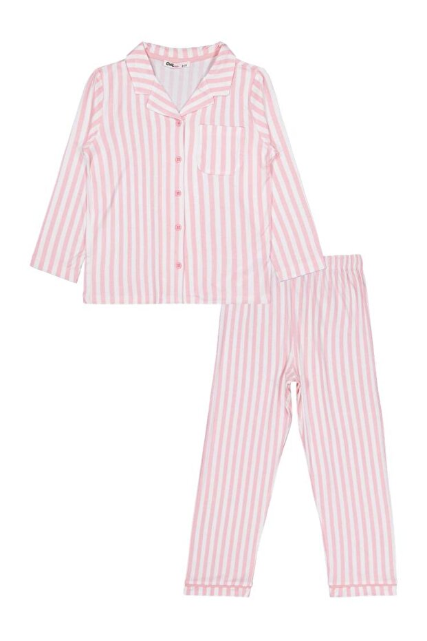 Striped 10-13 Years Old Pajama Set - Pink 12-13 Years Old