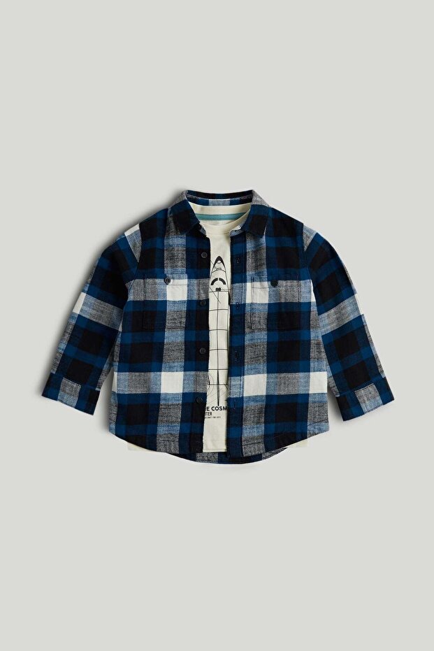 Checked Shirt and T-Shirt Set