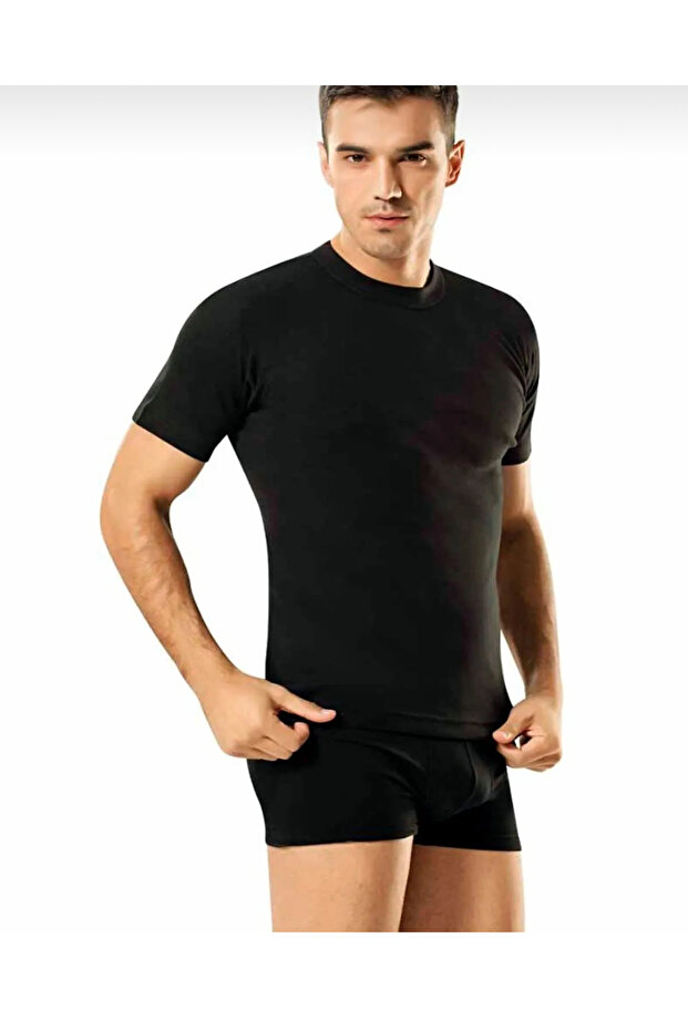 Men's Ribbed Fabric Cotton Closed Neck Short Sleeve Underwear 4 Pieces
