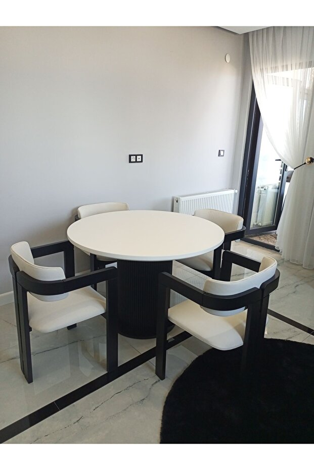 Yuvarlak Ahşap Masa Takımı Bohem 4 Kişilik Mutfak Masa Sandalye Takımı İskandinav - 1