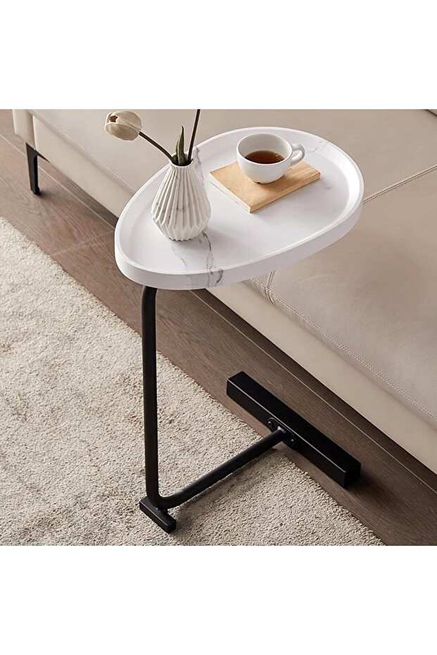 C-Shaped Side Table with Metal Frame, Small Coffee End Table for Living Room