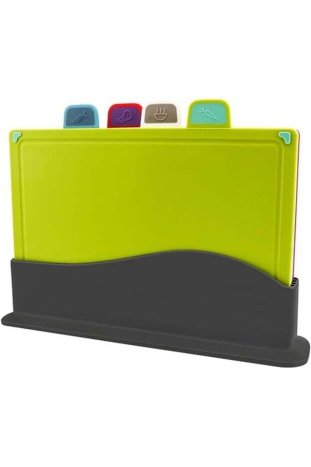 مجموعة ألواح تقطيع بلاستيكية من السيد، 4 قطع، مع رف تخزين - 1