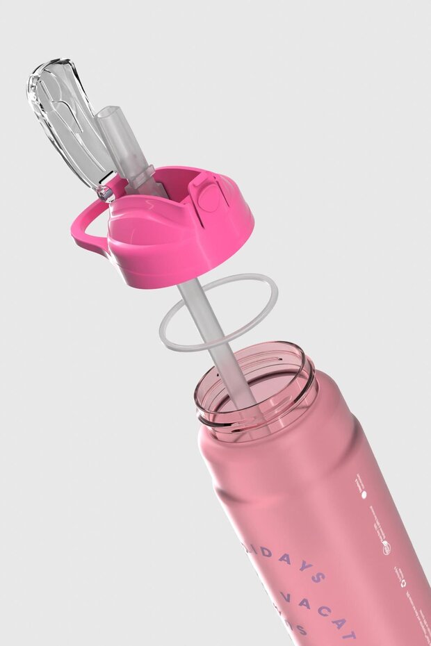 Falcon Writing Patterned 800 ml Tritan Flask with Straw 912140 Fuchsia - 4