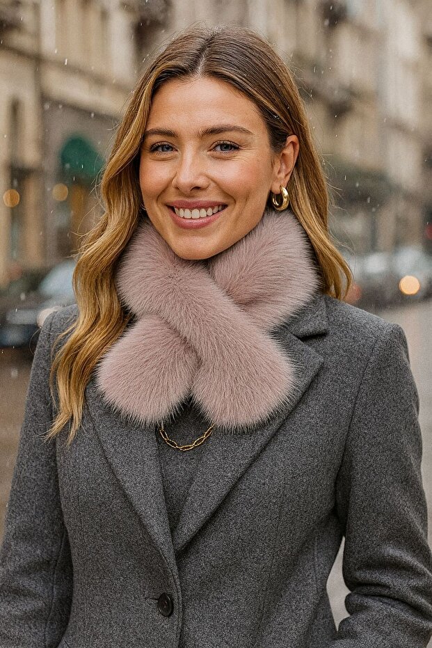 Pink Soft Textured Mango Plush Women's Neck Collar 90X13 cm
