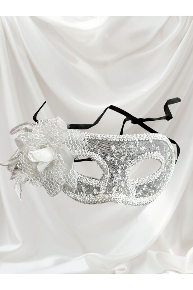 Tulle Floral Luxury Plastic Mask White