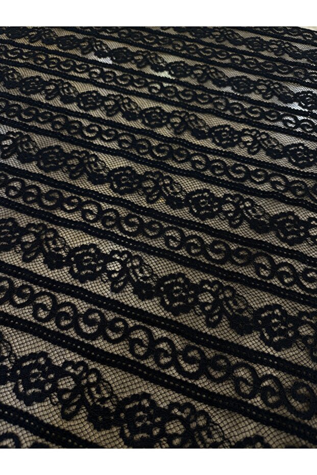 Black Striped Patterned Lace Fabric – 135 cm Width |   Elbiselik – a Piped K Fabric - 4