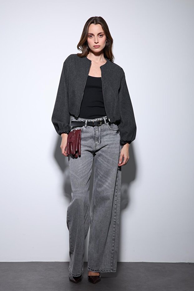 Anthracite Elastic Waist Crop Women's Coat