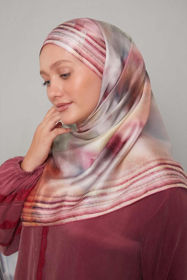 Pembe Ebruli Desen Twill Şal - 3