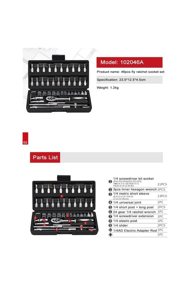 46-piece Chrome Vanadium Socket & Screwdriver Tool Kit - 2