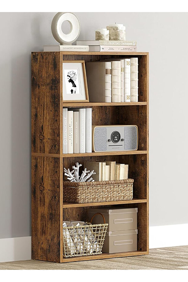 خزانة كتب بأربع طبقات، رفوف تخزين، رف عرض مفتوح، تصميم مقصورة، رفوف قائمة - 1