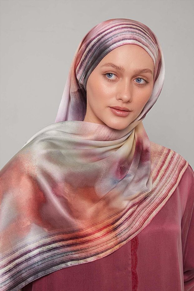 Pembe Ebruli Desen Twill Şal - 2