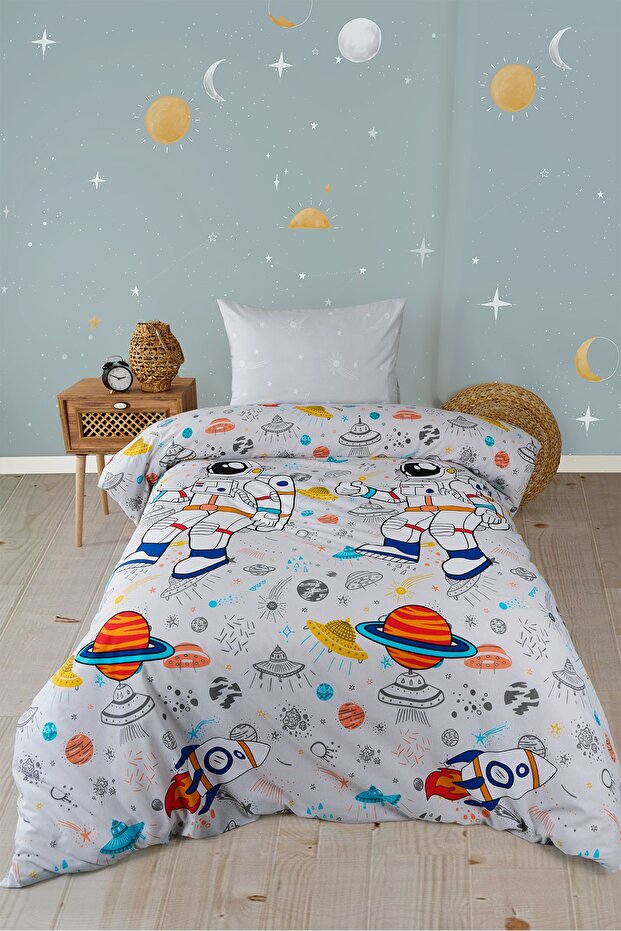 Astronot Ranforce Pamuklu Tek Kişilik Nevresim Seti - 1