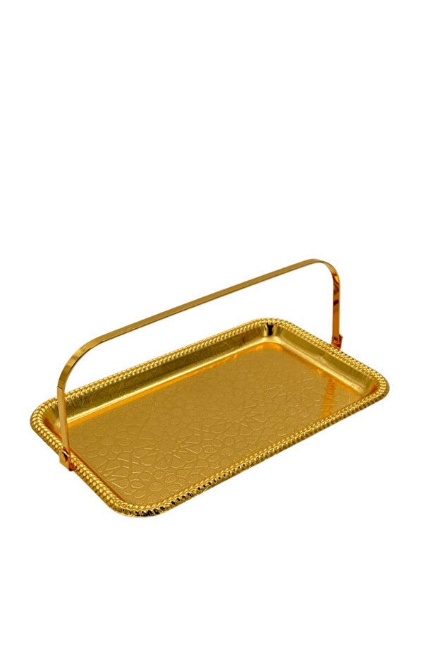 صينية ديكورية من بي آند دي، شكل مستطيل، لون ذهبي - 1