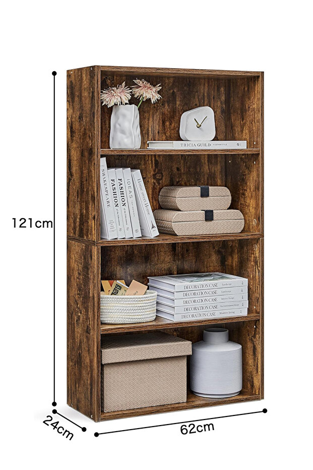 خزانة كتب بأربع طبقات، رفوف تخزين، رف عرض مفتوح، تصميم مقصورة، رفوف قائمة - 2