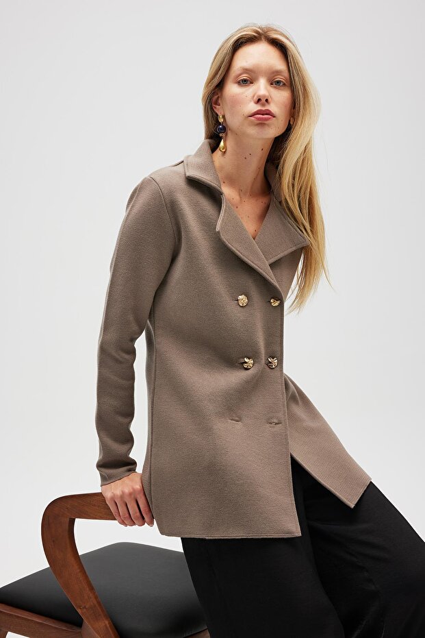 Jisha, Kadın Örme Triko Blazer Ceket - Vizon - 4