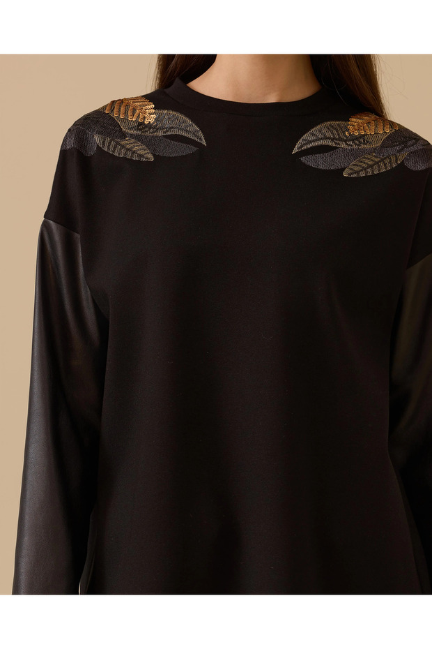 Omuz Nakışlı Sweatshirt - 4