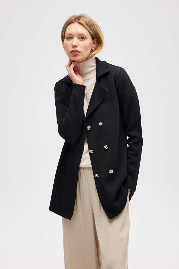 Jisha, Kadın Örme Triko Blazer Ceket - Siyah - 4