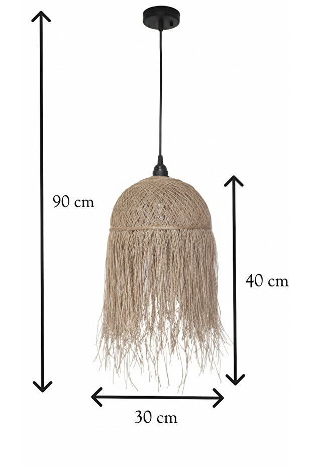 BohoSaçaklı Dekoratif Doğal Jüt Avize, Hasır Avize, Bohem Avize, Rustik Avize, Salaş El Yapımı Avize - 6