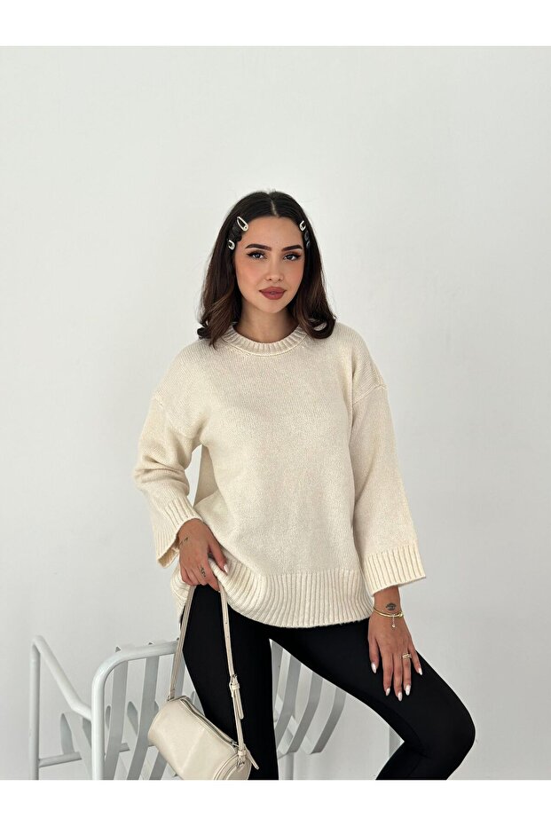 Women's Long Crew Neck Mohair Sweater