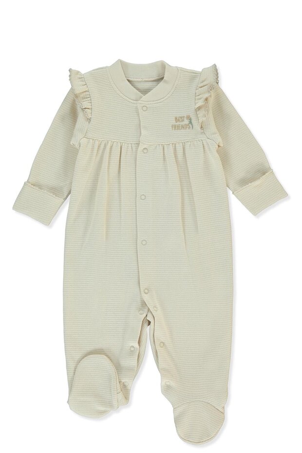Organic Waffle Single Jersey Romper with Socks (Organic Cute Bear) Beige