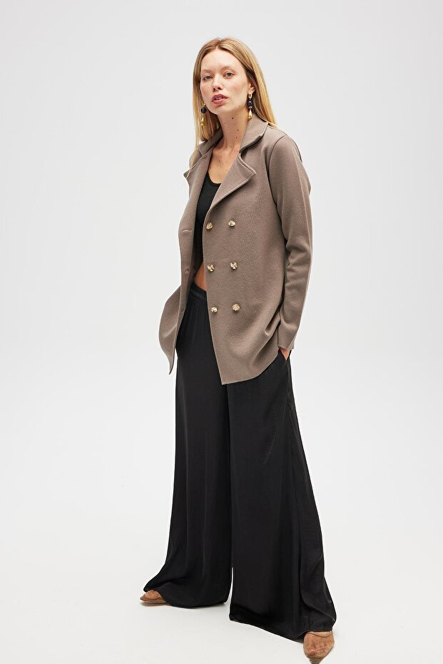 Jisha, Kadın Örme Triko Blazer Ceket - Vizon - 5