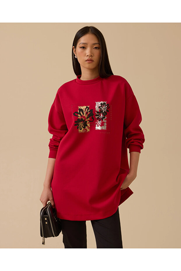 Çiçek Baskılı Sweatshirt - 3