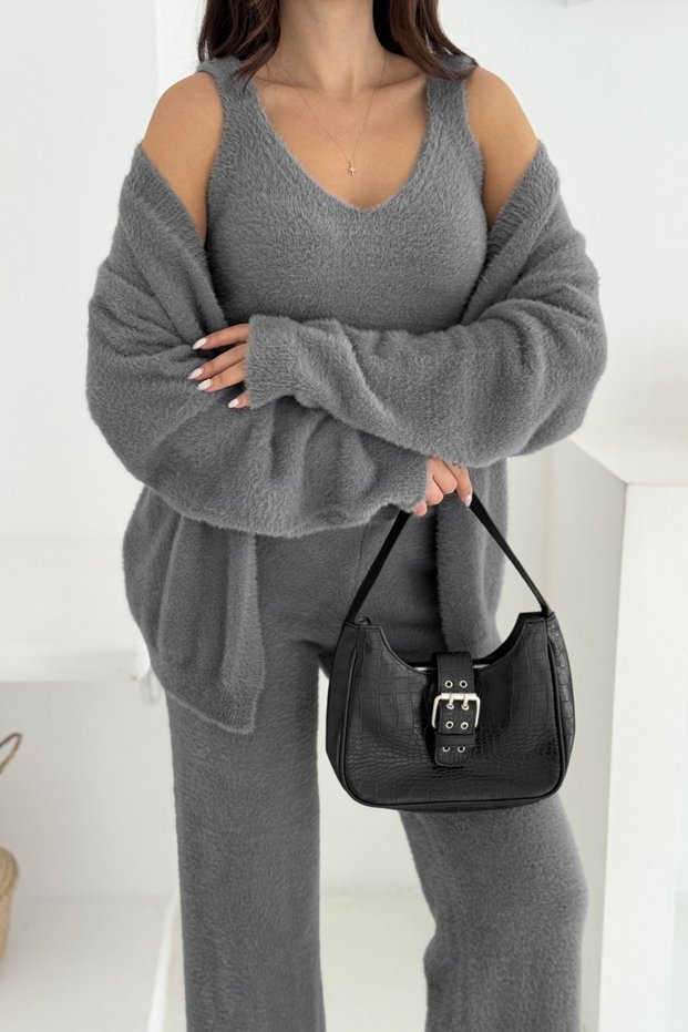 Soft Textured Beard Rope Blouse Cardigan Pants 3-Piece Knitwear Bottom-Top Set Aw25Au0023