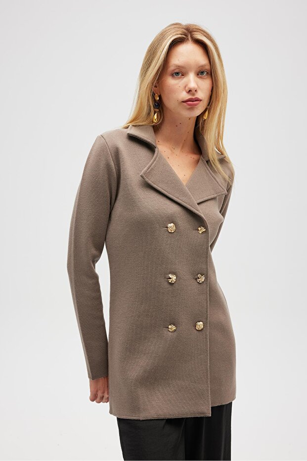 Jisha, Kadın Örme Triko Blazer Ceket - Vizon - 1