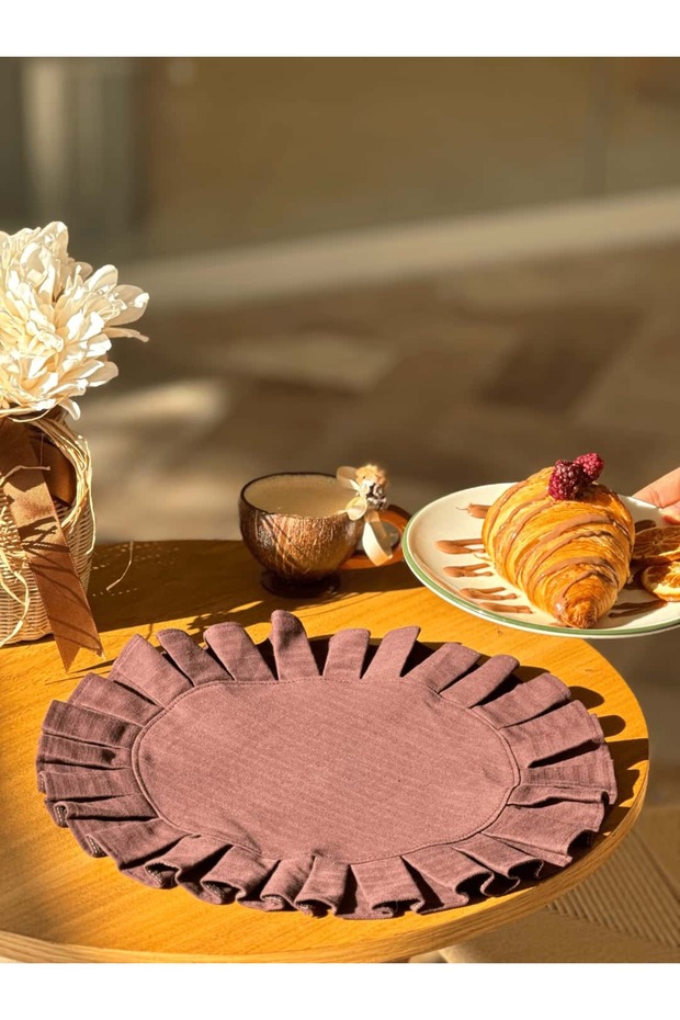 2-Piece Brown Linen Pleated American Serviette Napkin