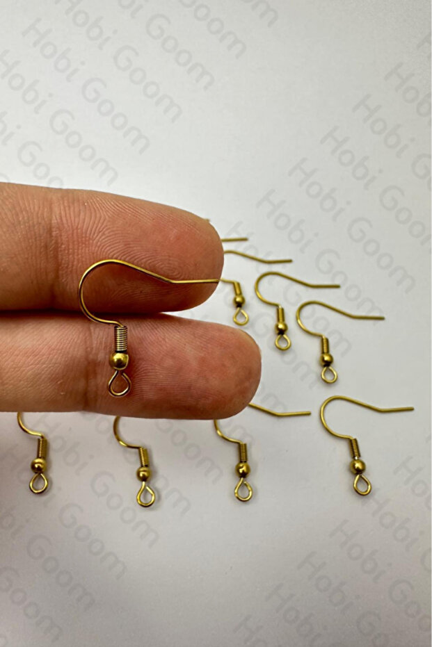 Takı Yapımı / Üretimi İçin Gold Renk Paslanmaz Çelik Küpe Kancası | Küpe Aparatı | 5 çift (10 Adet) - 1