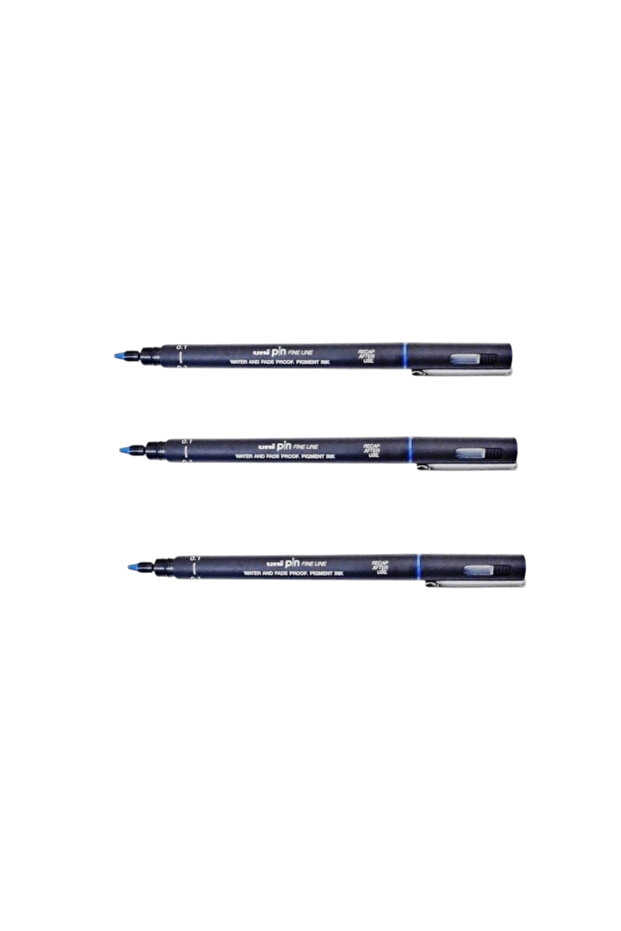 Uniball Pin (0.1) Fine Line Acrylic Tip Pen Blue (3 Pieces)