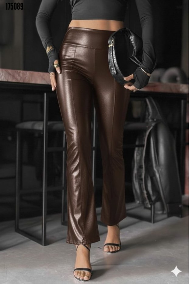 New Season Women's Wide-Leg Leather Pants High Waist Stylish Model
