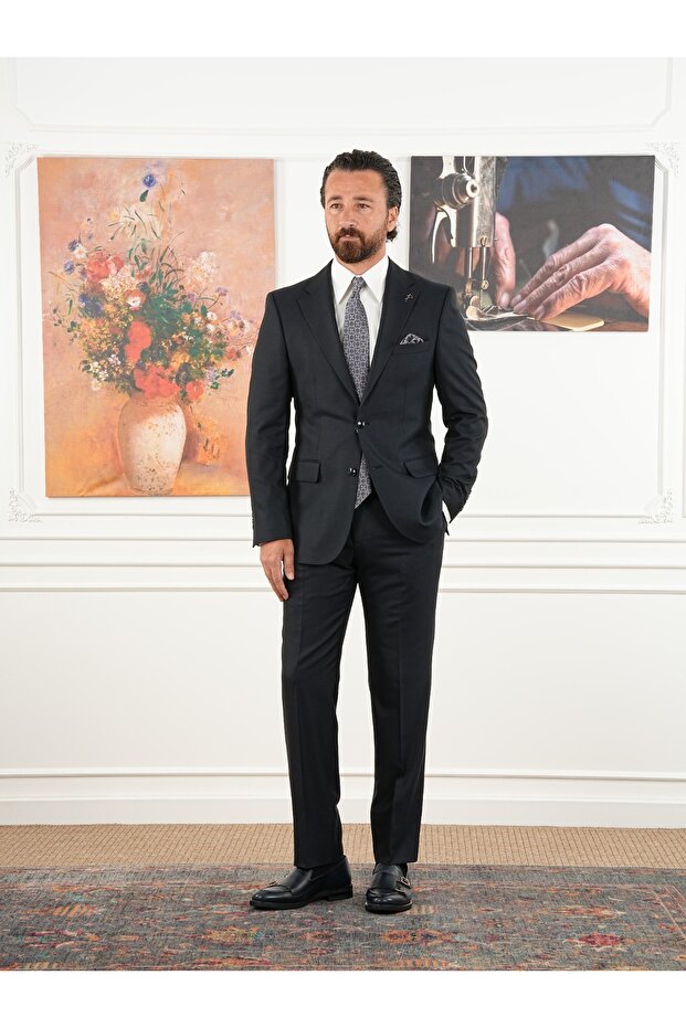 Premium Men's Mono Collar Suit Slim Fit Italian Style Jacket Pants - Navy Blue Xprzcom8411-02