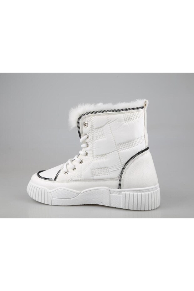 Kışlık Suya Dayanıklı Bağcıklı Kadın Bot Beyaz - 2